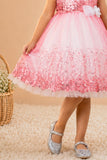 Gajri Pink Sequin Party Wear Frock with Bow For Girls
