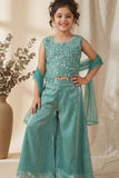 Sea Green Embroidered Palazzo Set For Girls