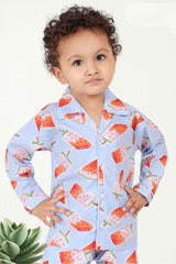 Blue Printed Co Ords Night Suits For Boys