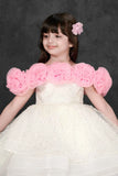 White and Pink Floral Ruffled And Sequins Worked Party Frock for Girls