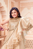 Beige Ruffle Layered Lehenga Choli with Embroidered Ruffled Dupatta For Girls