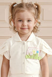 Girls Cream Pleated Co-Ord Set with Floral Patch Pocket