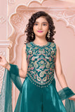 Emerald Green Embroidered Palazzo Set For Girls
