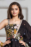 Elegant Black Thread Embroidered And Bead Work Ethnic Gown For Girls