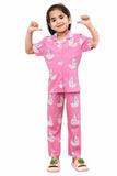 Soft & Stylish Pink Boat Printed Night Suit Set for Girls