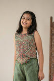 Olive Green Palazzo Set with Heavy Multicolor Embroidered Top For Girls