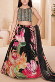 Black Floral Printed Lehenga Choli Set for Girls