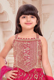 Girls Rani Pink Embroidered Lehenga Choli Set with Dupatta