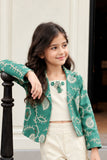 Sea Green Embroidered Jacket & Cream Co-Ord Set For Girls