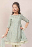 Mint Green Kurta Set with Subtle Embroidery And Straight Pants For Girls