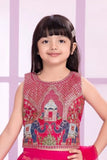 Pink Embroidered Lehenga Choli Set with Dupatta & Tassel Detail For Girls