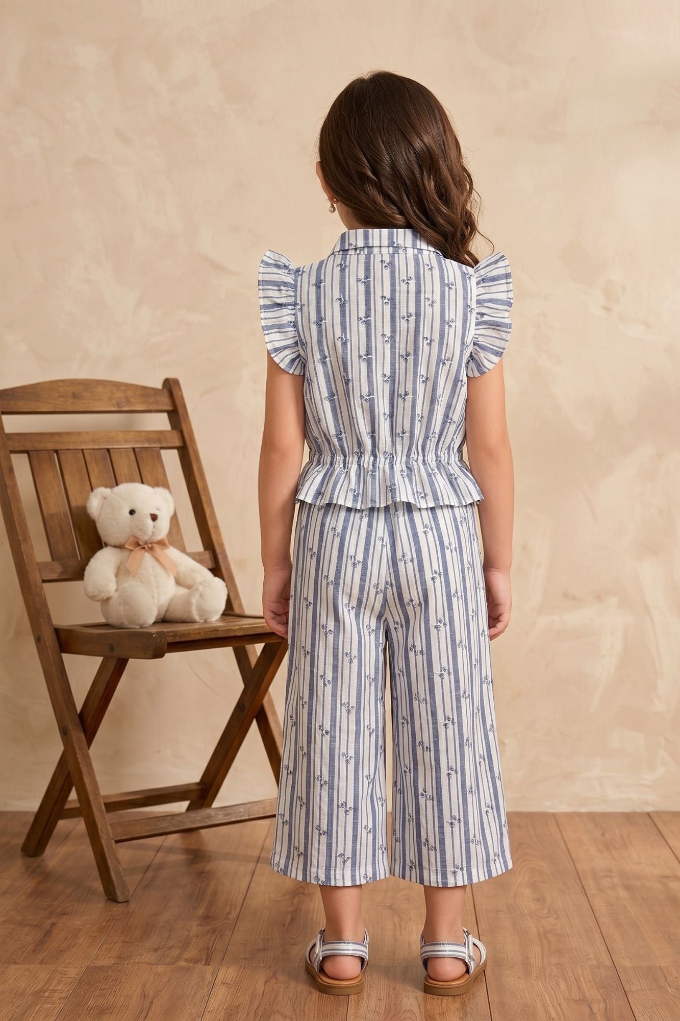 Blue Striped Lace Detail Co-Ord Set