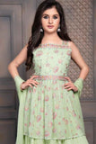 Pastel Green Embroidery With Mirror Work Palazzo Set For Girls