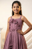 Mauve Shimmer Party Wear Gown with 3D Floral Appliqué For Girls