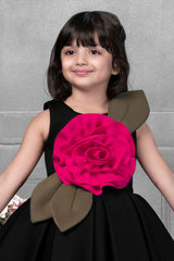 Elegant Black Frock With Floral Embellished For Girls