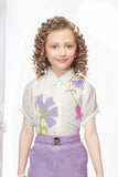 Purple Wide-Leg Pant With Floral Printed White Shirt For Girls