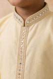 Yellow Embroidered Linen Kurta Set For Boys