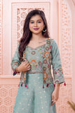 Designer Mint Green Embroidered Palazzo Set with Jacket For Girls