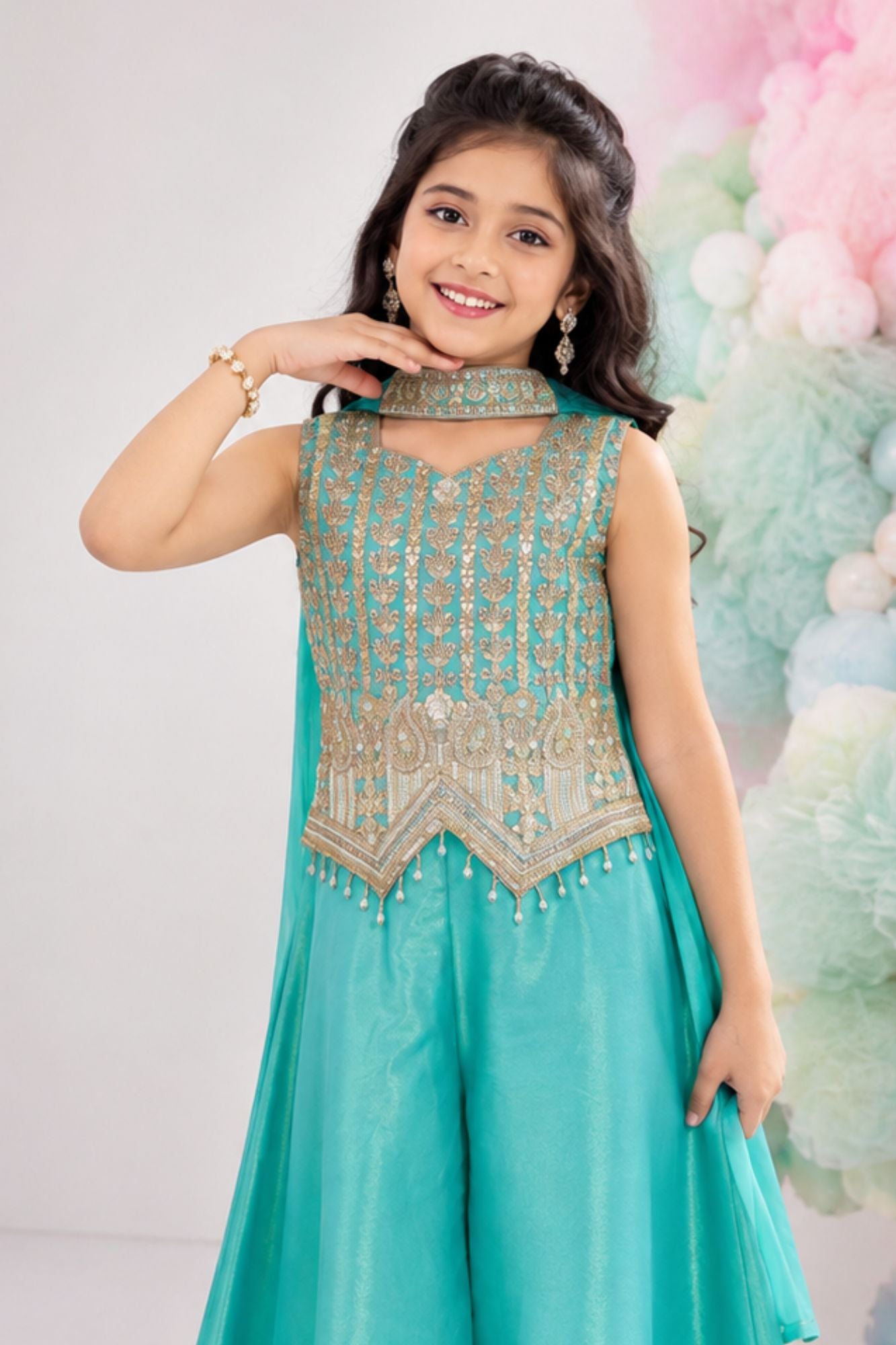 Elegant Sky Blue Embroidered Palazzo Set with Dupatta