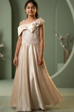 Girls Champagne Gold One-Shoulder Party Wear Gown