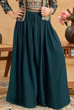 Teal Blue Sequins Worked And Embroidered Palazzo Set With Overcoat For Girls