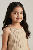 Girls Beige Sleeveless Dress with Pintuck Pleats