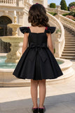 Girls Black Party Wear Frock with 3D Rose Applique Detailing