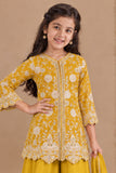 Mustard Yellow Zari Embroidered Palazzo Set For Girls