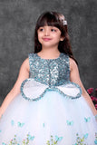 Blue Sequin Bodice Party Wear Frock with Butterfly Print Skirt For Girls