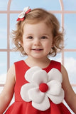 Girls Red Statement Flower Party Wear Frock