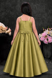 Olive Green Embellished Party Wear Gown for Girls