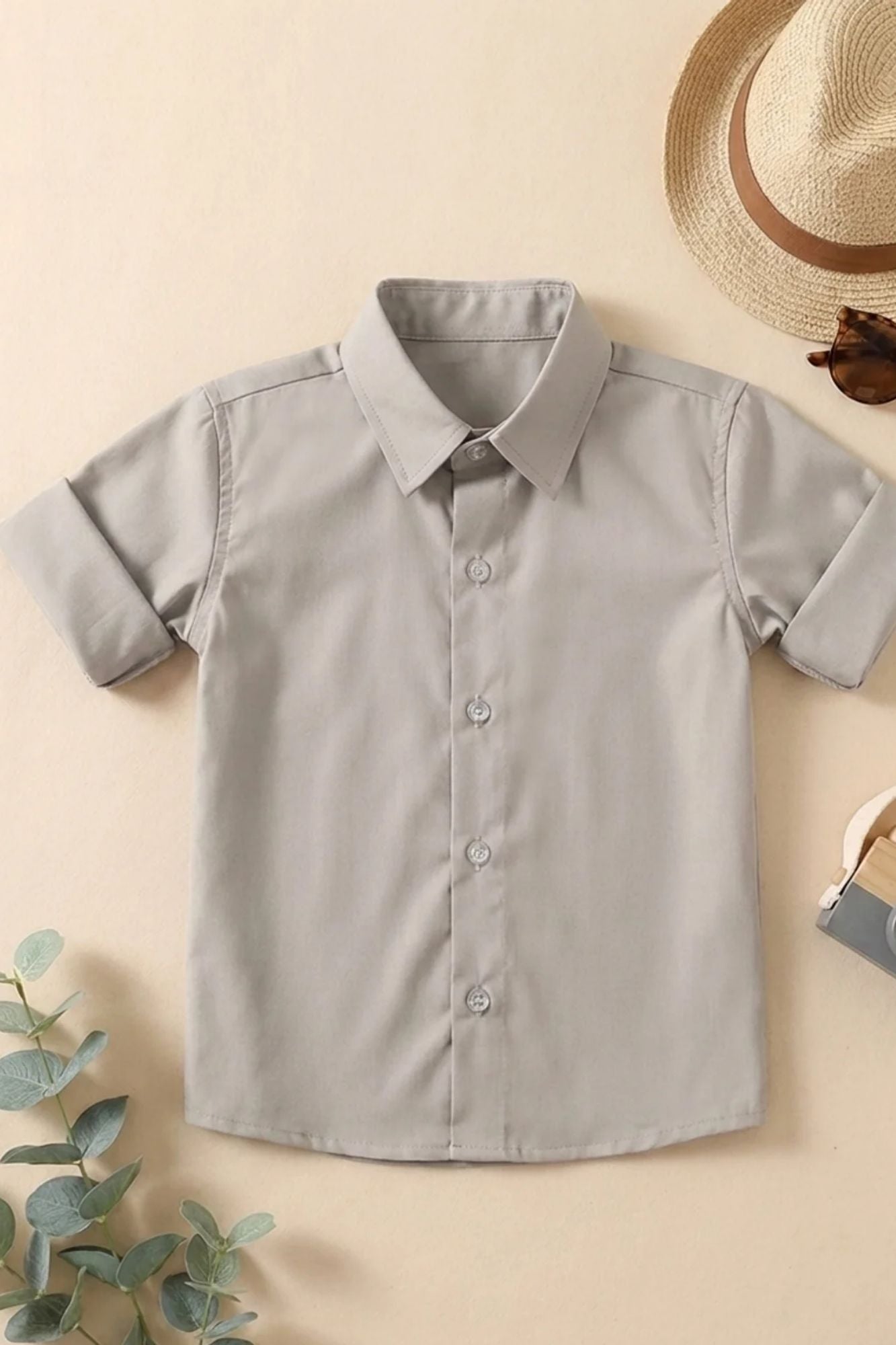 Boys Light Grey Solid Casual Shirt with Classic Collar