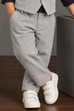 Boys Light Grey Corduroy Textured Waistcoat Suit Set with Bow Tie