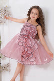 Peach Spiral 3D Petal Appliqué Party Frock For Girls