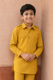 Mustard Yellow Pathani Set With Shirt Collar Design For Boys