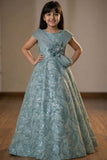 Blue Sequins Embellished Party Gown For Girls
