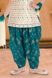 Cream and Firozi Patiala Set With Embroidered Kurti And Dupatta For Girls