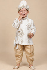 Boys Regal Off-White Intricate Floral Embroidered Dhoti Set