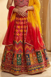 Red Multicolour Embellished Lehenga Choli with Dupatta