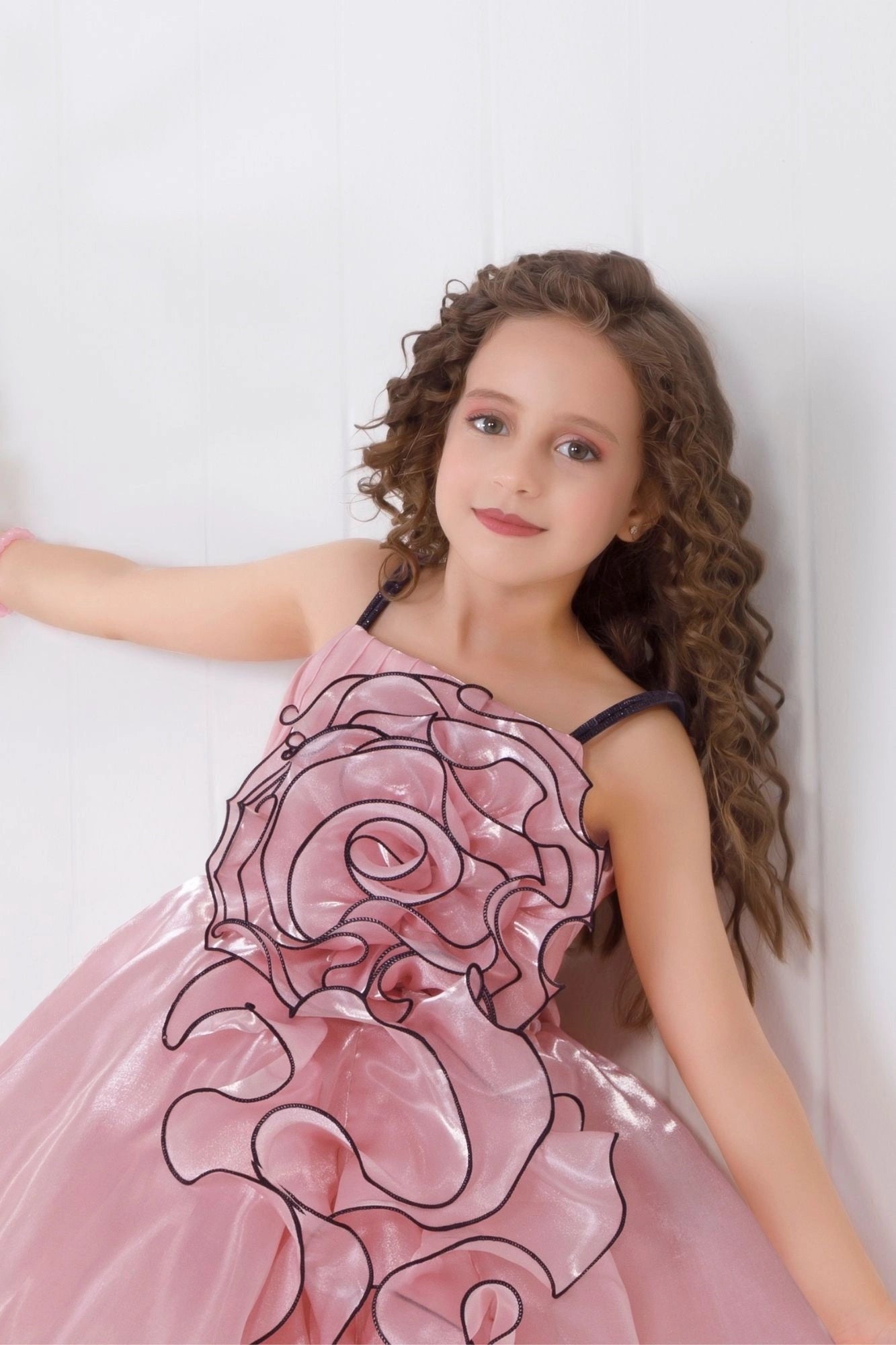 Peach Spiral 3D Petal Appliqué Party Frock For Girls