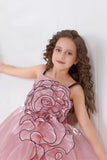 Peach Spiral 3D Petal Appliqué Party Frock For Girls