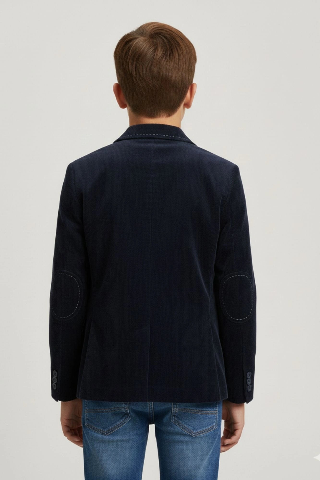White Graphic T-Shirt with Navy Blue Textured Blazer Set For Boys