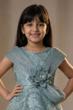 Blue Sequins Embellished Party Gown For Girls