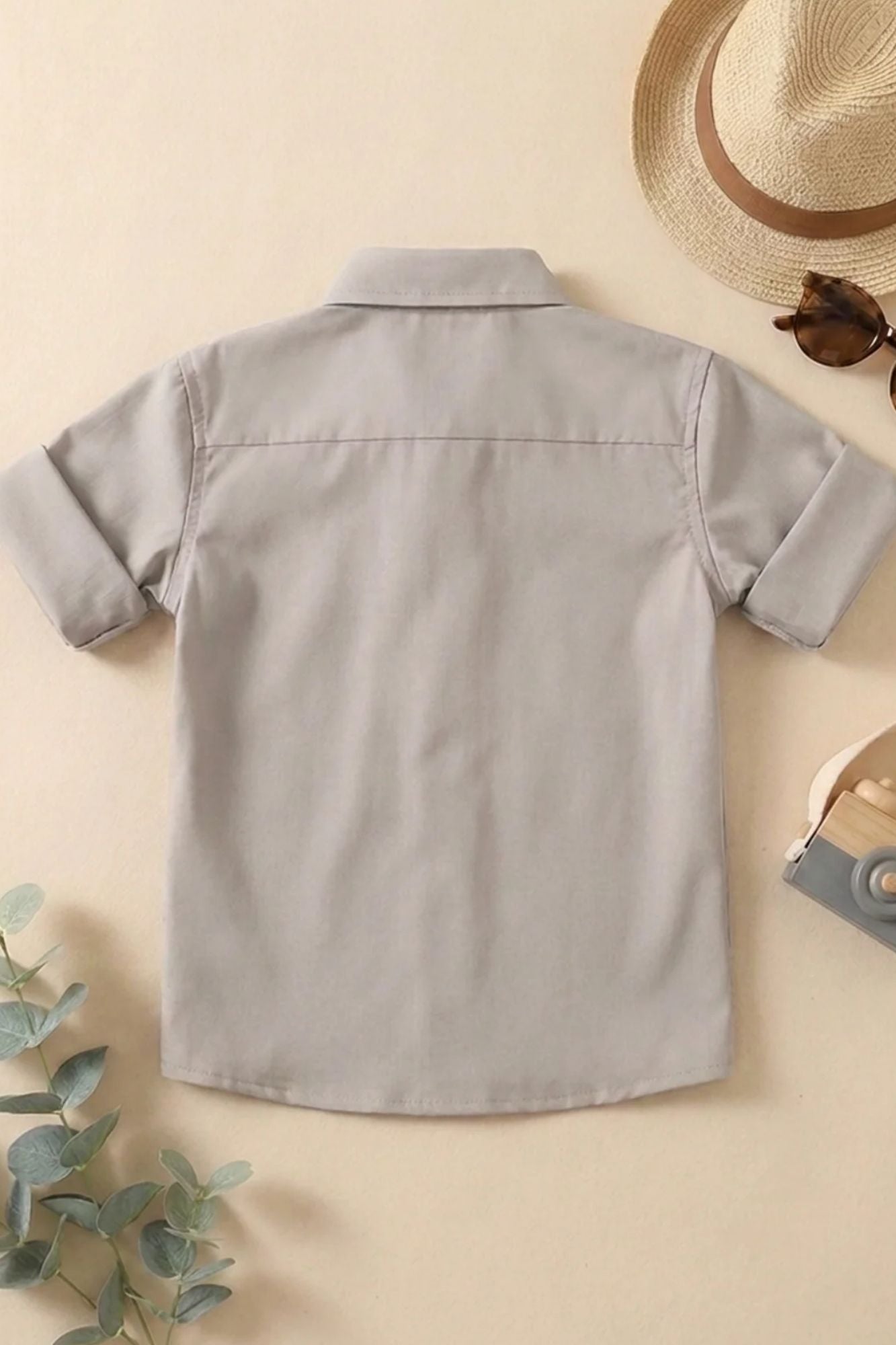 Boys Light Grey Solid Casual Shirt with Classic Collar