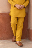 Mustard Yellow Pathani Set With Shirt Collar Design For Boys
