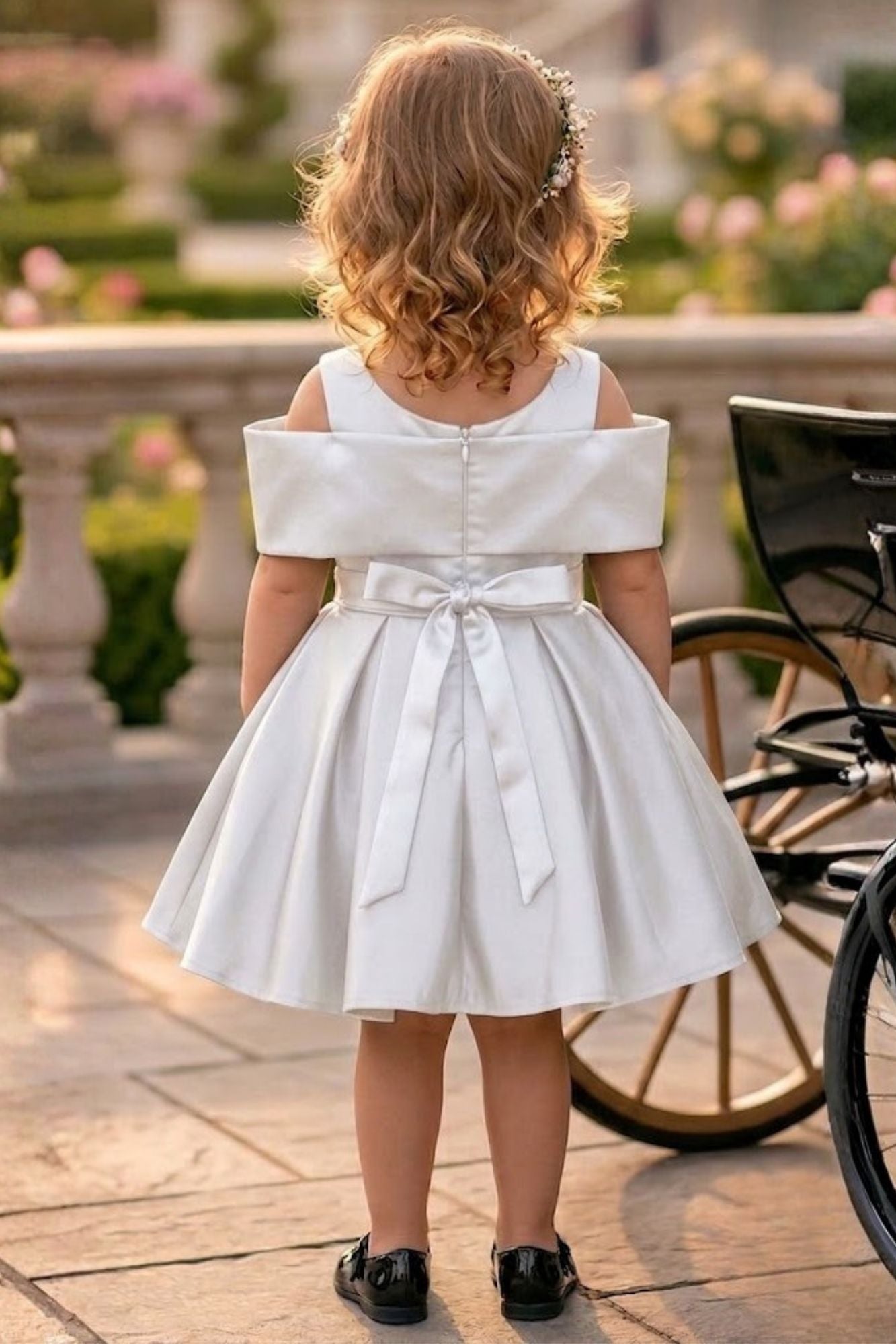Girls White Party Wear Dress with 3D Rose Applique