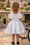 Girls White Party Wear Dress with 3D Rose Applique