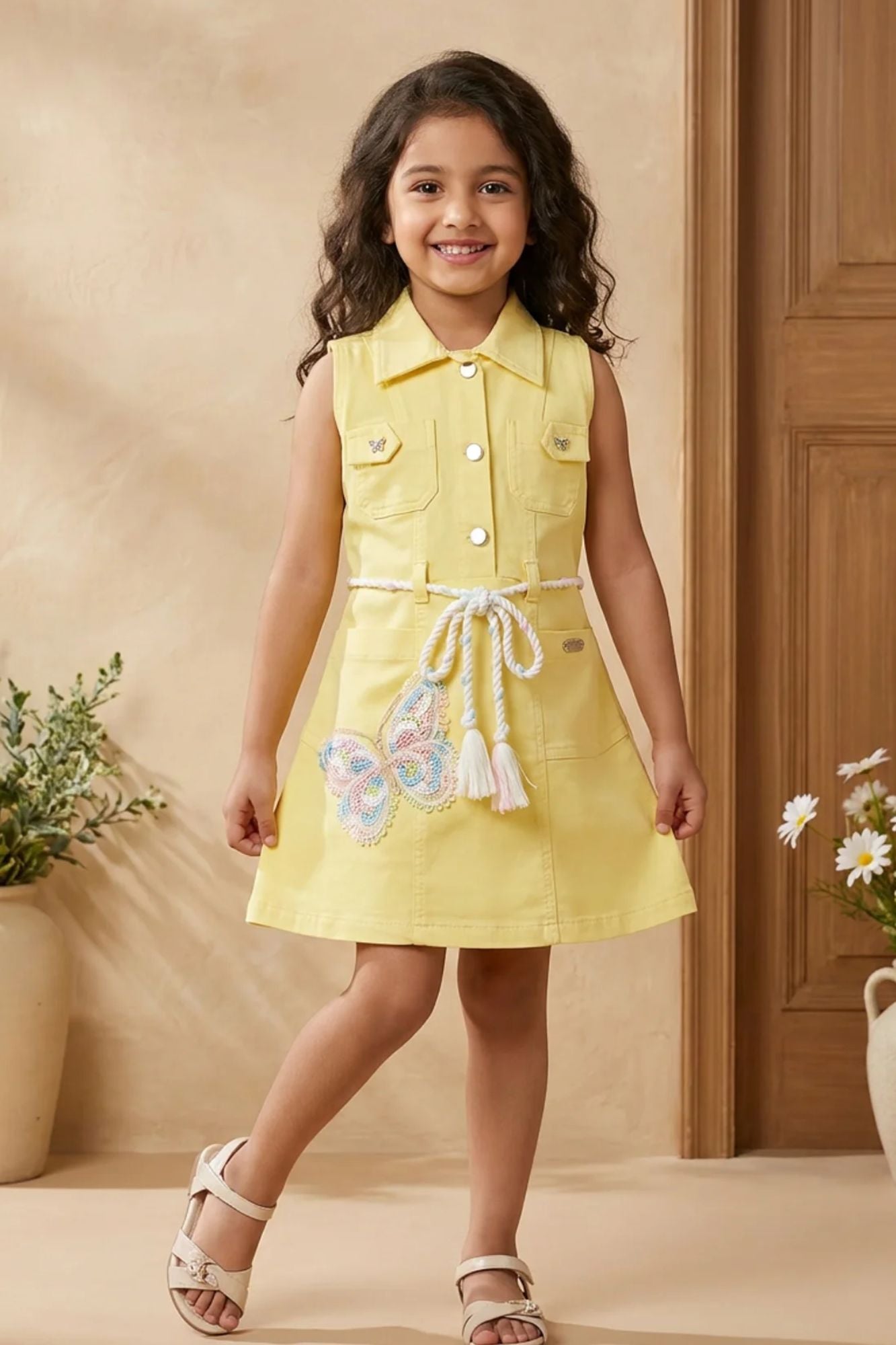 Yellow Sleeveless Style Casual Dress