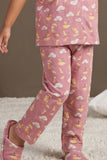 Dusty Pink Unicorn And Cloud Print Night Suit Set For Girls