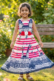 Pink And Blue Striped Gown For Girls